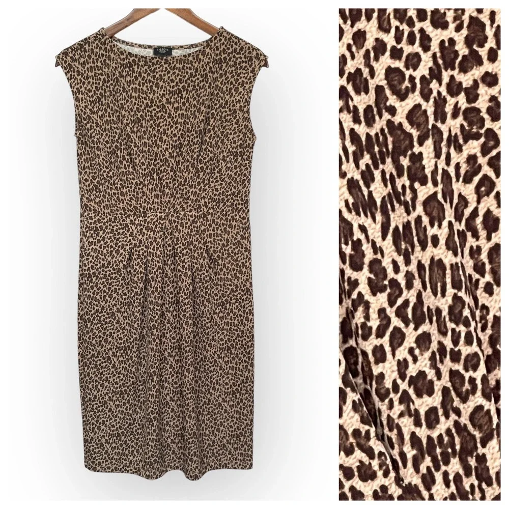 Talbots Petites Womens Small Leopard Print Sleeveless Sheath Dress Brown Tan S - Picture 2 of 7